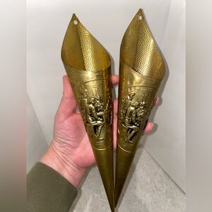 Vintage Pressed Metal Wall Pocket / Holder Matches Kindling (set of 2)